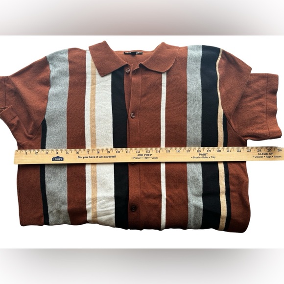 Express Multi Striped Short Sleeve Polo Sweater - Picture 10 of 11